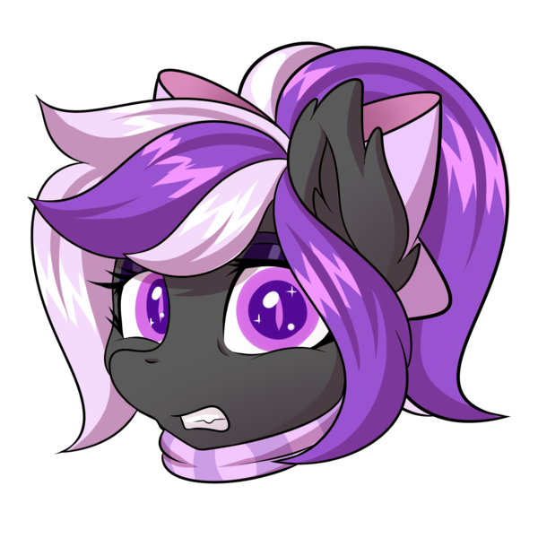 Size: 2000x2000 | Tagged: safe, artist:ask-colorsound, derpibooru import, oc, oc:nightwalker, unofficial characters only, pony, bow, clothes, emotes, fangs, hair bow, looking at you, scarf, simple background, slit eyes, slit pupils, transparent background