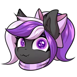Size: 2000x2000 | Tagged: safe, artist:ask-colorsound, derpibooru import, oc, oc:nightwalker, unofficial characters only, pony, :3, bow, clothes, cute, cute little fangs, emotes, fangs, hair bow, looking at you, scarf, simple background, slit eyes, slit pupils, transparent background