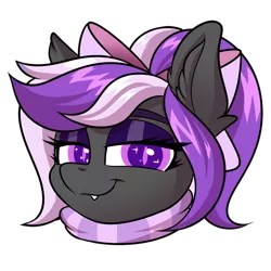 Size: 2000x2000 | Tagged: safe, artist:ask-colorsound, derpibooru import, oc, oc:nightwalker, unofficial characters only, pony, bow, clothes, emotes, fangs, hair bow, looking at you, scarf, simple background, slit eyes, slit pupils, smug, solo, transparent background