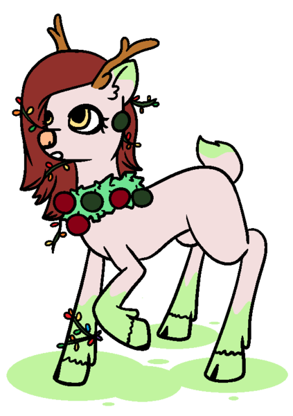 Size: 582x826 | Tagged: artist:dragonflyfire8, artist:ponebox, clothes, cloven hooves, collaboration, deer, deer pony, derpibooru import, oc, original species, raised hoof, safe, scarf, simple background, solo, transparent background, unofficial characters only