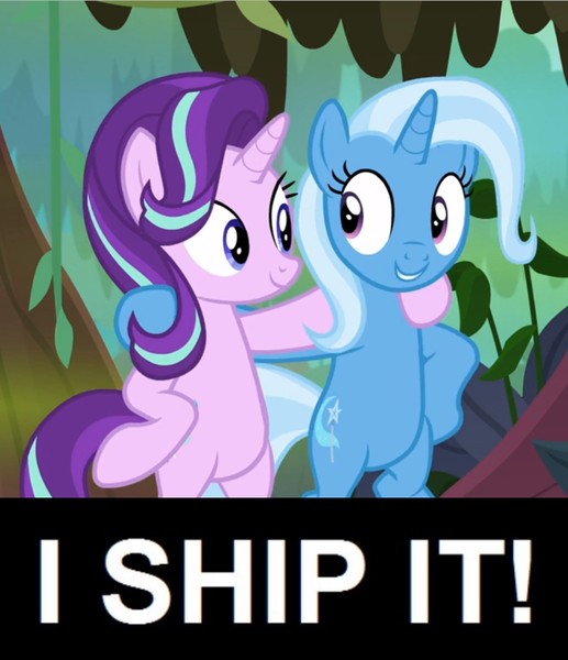 Size: 810x940 | Tagged: safe, derpibooru import, edit, edited screencap, screencap, starlight glimmer, trixie, pony, unicorn, road to friendship, bipedal, cropped, female, hoof on shoulder, lesbian, shipping, startrix, we're friendship bound