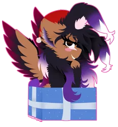 Size: 681x733 | Tagged: safe, artist:vanillaswirl6, derpibooru import, oc, oc:cutie bun bun, pony, box, christmas, hat, holiday, pony in a box, pony present, present, santa hat, simple background, transparent background