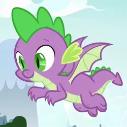 Size: 715x715 | Tagged: safe, derpibooru import, screencap, spike, dragon, father knows beast, cropped, cute, flying, male, smiling, solo, spikabetes, winged spike