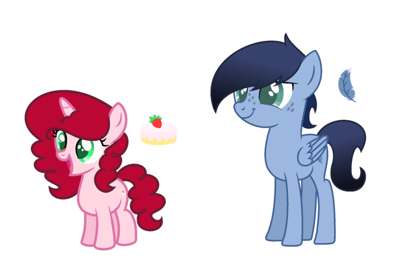 Size: 2097x1377 | Tagged: safe, artist:darbypop1, derpibooru import, oc, oc:blu jay (darbypop1), oc:strawberry shortcake, unofficial characters only, pegasus, pony, unicorn, female, filly, male, simple background, teenager, transparent background