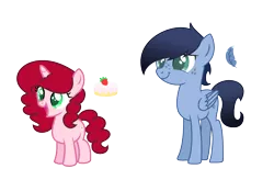 Size: 2097x1377 | Tagged: safe, artist:darbypop1, derpibooru import, oc, oc:blu jay (darbypop1), oc:strawberry shortcake, unofficial characters only, pegasus, pony, unicorn, female, filly, male, simple background, teenager, transparent background