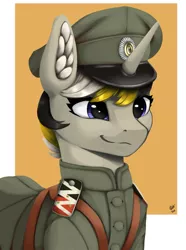 Size: 624x840 | Tagged: safe, artist:printik, derpibooru import, oc, pony, unicorn, equestria at war mod, clothes, ear fluff, hat, military uniform, uniform