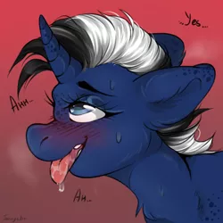 Size: 800x800 | Tagged: safe, artist:joonyash, derpibooru import, oc, oc:shabaco, pony, unicorn, ahegao, blushing, drool, eyes rolling back, male, open mouth, rule 63, salivating, solo, tongue out