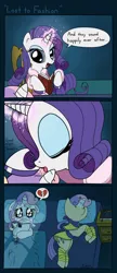 Size: 956x2214 | Tagged: safe, artist:furnut5158, derpibooru import, rarity, sweetie belle, pony, unicorn, bed, blanket, book, clothes, comic, crying, eyes closed, female, filly, heartbreak, horn, kiss mark, lipstick, mannequin, mare, on back, pictogram, pillow, plushie, reading, sad, speech, talking