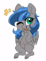 Size: 753x1000 | Tagged: safe, artist:littlebibbo, derpibooru import, oc, oc:bibbo, unofficial characters only, pegasus, pony, belly button, blushing, chibi, chubby, female, freckles, mare, one eye closed, open mouth, plump, simple background, smiling, solo, white background