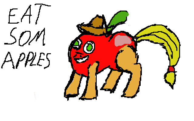 Size: 640x400 | Tagged: safe, artist:topben, derpibooru import, applejack, ponified, food pony, original species, pony, 1000 hours in ms paint, apple, applejack becoming an apple, blank flank, buy some apples, caricature, food, food transformation, image, imagination, not salmon, png, simple background, tasty treat, transformation, wat, white background