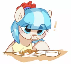 Size: 1513x1360 | Tagged: safe, artist:luciferamon, derpibooru import, coco pommel, earth pony, pony, cocobetes, curry, cute, eating, eye clipping through hair, female, food, mare, solo