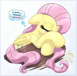 Size: 1010x1000 | Tagged: safe, artist:joakaha, derpibooru import, fluttershy, pegasus, pony, christmas, cute, eyes closed, female, floppy ears, holiday, mare, shyabetes, sleeping, solo, thought bubble