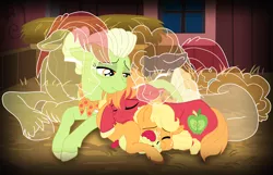 Size: 12324x7948 | Tagged: absurd resolution, apple bloom, apple family, applejack, apple siblings, apple sisters, artist:faitheverlasting, baby, baby apple bloom, big macintosh, bright mac, brother and sister, colt big macintosh, cuddling, derpibooru import, father and child, father and daughter, father and son, female, filly, filly applejack, ghost, grandmother and grandchild, grandmother and granddaughter, grandmother and grandson, granny smith, hay, lidded eyes, male, mother and child, mother and daughter, mother and daughter-in-law, mother and son, pear butter, prone, sad, safe, siblings, sisters, spirit, undead, younger, young granny smith