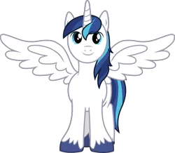 Size: 2578x2251 | Tagged: artist needed, safe, derpibooru import, edit, vector edit, shining armor, alicorn, pony, alicornified, cute, looking at you, male, outstretched wings, prince shining armor, race swap, shining adorable, shiningcorn, simple background, smiling, solo, stallion, transparent background, unshorn fetlocks, vector, wings