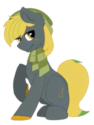 Size: 750x997 | Tagged: safe, artist:juul, derpibooru import, oc, oc:jon, earth pony, pony, 2020 community collab, derpibooru community collaboration, beanie, clothes, hat, looking at you, male, scarf, simple background, solo, transparent background