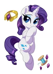 Size: 590x826 | Tagged: safe, artist:colorfulcolor233, derpibooru import, part of a set, rarity, pony, unicorn, cute, element of generosity, female, gem, looking at you, mare, raribetes, simple background, solo, thread spool, white background