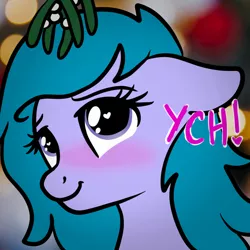 Size: 2100x2100 | Tagged: safe, artist:lannielona, derpibooru import, oc, unofficial characters only, pony, advertisement, blushing, bust, christmas, commission, cute, female, holiday, lights, mare, mistletoe, portrait, solo, wingding eyes, your character here