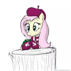 Size: 900x900 | Tagged: artist:rule1of1coldfire, beret, breakfast, clothes, cup, derpibooru import, fluttershy, hat, safe, scarf, sketch, solo, winter clothes