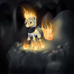 Size: 894x894 | Tagged: artist:rule1of1coldfire, burning, derpibooru import, fiery mane, fire, pokémon, rapidash, safe, solo, zebra, zecora