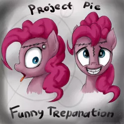 Size: 894x894 | Tagged: artist:rule1of1coldfire, derpibooru import, grimdark, pinkie pie, solo, trepanation