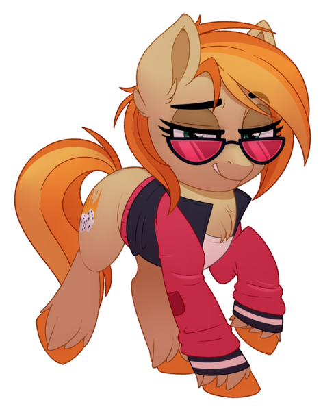 Size: 1704x2083 | Tagged: safe, artist:thegamblehorse, deleted from derpibooru, derpibooru import, oc, oc:parlay, unofficial characters only, earth pony, pony, chest fluff, clothes, female, jacket, mare, raised eyebrow, simple background, smiling, smirk, solo, sunglasses, transparent background, unshorn fetlocks