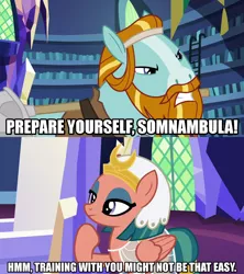 Size: 1280x1440 | Tagged: safe, derpibooru import, edit, edited screencap, screencap, rockhoof, somnambula, earth pony, pegasus, pony, a rockhoof and a hard place, shadow play, caption, comic, female, image macro, male, meme, screencap comic, text