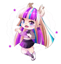 Size: 800x840 | Tagged: artist:ipun, boots, chibi, clothes, cute, derpibooru import, deviantart watermark, eared humanization, female, human, humanized, microphone, miniskirt, moe, obtrusive watermark, oc, ocbetes, oc:starlight nova, pleated skirt, safe, shoes, simple background, skirt, solo, transparent background, watermark