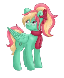 Size: 4877x5952 | Tagged: safe, artist:xaik0x, derpibooru import, oc, oc:aiko, oc:sunrise melody, unofficial characters only, pegasus, pony, 2020 community collab, derpibooru community collaboration, bow, clothes, female, glasses, mare, pegasus oc, ponytail, scarf, simple background, solo, transparent background, wings