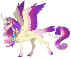 Size: 1411x1147 | Tagged: safe, artist:bijutsuyoukai, derpibooru import, oc, unofficial characters only, alicorn, pony, alicorn oc, colored wings, female, horn, leonine tail, magical lesbian spawn, mare, multicolored wings, offspring, parent:fluttershy, parent:princess cadance, parents:flutterdance, simple background, solo, tail feathers, transparent background, wings