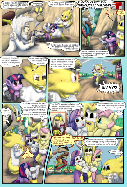 Size: 2160x3168 | Tagged: safe, artist:firefanatic, derpibooru import, fluttershy, rarity, twilight sparkle, twilight sparkle (alicorn), zecora, alicorn, human, pegasus, pony, unicorn, zebra, comic:friendship management, alphys, asgore dreemurr, bandage, blindfold, bruised, chair, comic, crossed arms, desk, dialogue, ear piercing, earring, fluffy, glasses, grin, grumpy, holding a pony, jewelry, necklace, nervous, nervous grin, piercing, ponyville, red cross, smiling, tent, tired, undertale, what is hoo-man