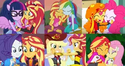 Size: 1584x840 | Tagged: safe, derpibooru import, edit, screencap, applejack, fluttershy, pinkie pie, rainbow dash, rarity, sci-twi, sunset shimmer, twilight sparkle, dance magic, eqg summertime shorts, equestria girls, equestria girls series, festival filters, forgotten friendship, legend of everfree, the art of friendship, spoiler:eqg series (season 2), spoiler:eqg specials, clothes, moments, scitwilicorn, wake up!: rainbow dash