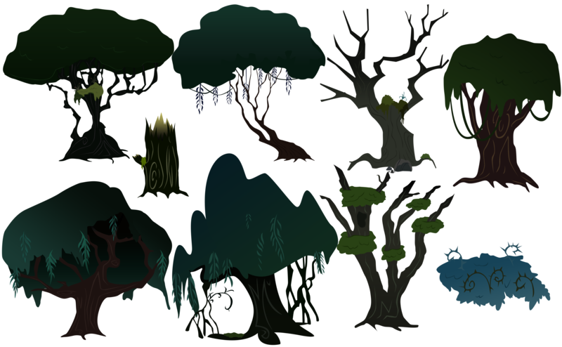 Size: 6480x4000 | Tagged: absurd resolution, .ai available, artist:boneswolbach, background tree, brambles, bush, derpibooru import, everfree forest, no pony, plant, .psd available, resource, safe, simple background, .svg available, transparent background, tree, tree stump, vector