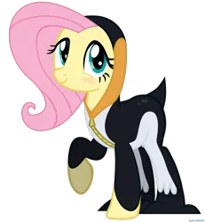 Size: 860x929 | Tagged: safe, artist:bastbrushie, artist:vbastv, derpibooru import, fluttershy, bird, pegasus, penguin, pony, clothes, costume, cute, penguin suit, shyabetes