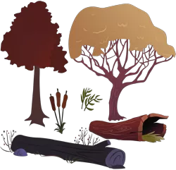 Size: 3841x3701 | Tagged: .ai available, artist:boneswolbach, background tree, cattails, derpibooru import, log, no pony, plant, .psd available, resource, safe, simple background, .svg available, transparent background, tree, vector