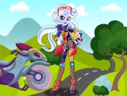 Size: 793x598 | Tagged: safe, artist:user15432, derpibooru import, sugarcoat, human, equestria girls, friendship games, boots, clothes, dressup game, elbow pads, goggles, helmet, knee pads, motorcross, motorcross outfit, motorcycle, motorcycle helmet, motorcycle outfit, ponied up, shoes, sporty style, starsue