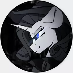Size: 1200x1200 | Tagged: safe, artist:crimmharmony, derpibooru import, oc, oc:shadow spade, unicorn, fallout equestria: kingpin, beauty mark, black eyeshadow, blank, blank of rarity, blue eyes, clothes, commissioner:genki, fedora, grin, hat, horn, justice mare, lawbringer, noir, not rarity, profile picture, smiling, trenchcoat, unicorn oc