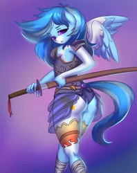 Size: 1600x2017 | Tagged: anthro, armor, artist:prisma6, breasts, derpibooru import, female, suggestive, sword, tail, weapon, wings