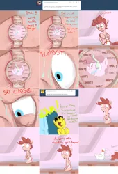 Size: 1504x2217 | Tagged: safe, artist:telemiscommunications, derpibooru import, pinkie pie, oc, pony, apron, bubble berry, bubbleberry-answers, clothes, rev up those fryers, rule 63, spongebob reference, watch, wristwatch