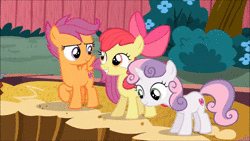 Size: 1280x720 | Tagged: safe, derpibooru import, screencap, apple bloom, mr. paleo, mrs. paleo, petunia paleo, scootaloo, sweetie belle, earth pony, pegasus, pony, unicorn, the fault in our cutie marks, animated, cutie mark crusaders, derp, female, filly, laughing, male, mare, pfft, pirate costume, ponysaur, skull, sound, spiny back ponysaurus, stallion, webm