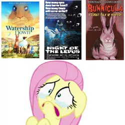 Size: 910x906 | Tagged: safe, derpibooru import, fluttershy, human, pegasus, pony, rabbit, animal, bunnicula, crying, night of the lepus, watership down