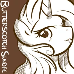 Size: 900x900 | Tagged: artist:bamboodog, bust, derpibooru import, ink, oc, oc:butterscotch sundae, portrait, safe, solo, unofficial characters only