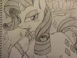 Size: 1280x960 | Tagged: safe, artist:petanoprime, derpibooru import, pony, unicorn, bedroom eyes, bracelet, female, jewelry, mare, necklace, signature, smiling, solo, traditional art