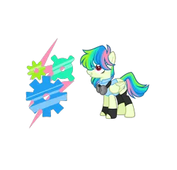 Size: 3595x3431 | Tagged: safe, artist:zapwboltbases, derpibooru import, oc, oc:floor jack, unofficial characters only, pegasus, pony, clothes, female, fingerless gloves, gloves, goggles, hair over one eye, leggings, mare, multicolored hair, simple background, solo, tanktop, transparent background