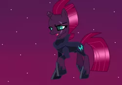 Size: 746x521 | Tagged: safe, artist:lightningbolt39, artist:selenaede, derpibooru import, tempest shadow, pony, unicorn, armor, base used, broken horn, eye scar, female, hoof shoes, horn, mare, open mouth, raised hoof, scar, solo