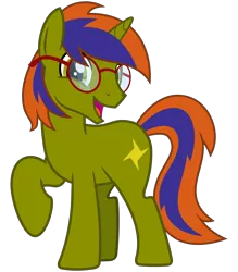 Size: 2800x3200 | Tagged: safe, artist:cheezedoodle96, derpibooru import, oc, oc:storm spark, unofficial characters only, pony, unicorn, 2020 community collab, derpibooru community collaboration, glasses, looking at you, male, raised hoof, simple background, smiling, solo, stallion, transparent background, vector