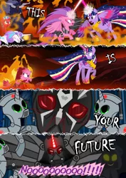 Size: 752x1063 | Tagged: alicorn, anakin skywalker, artist:christhes, broken horn, burned, comic, darth vader, derpibooru import, doctor who, fire, horn, implied dalek, mustafar, obi wan kenobi, oc, older, princess flurry heart, revenge of the sith, semi-grimdark, star mares, star wars, twilight sparkle, twilight sparkle (alicorn), volcano