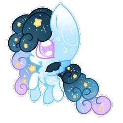 Size: 894x894 | Tagged: safe, artist:faeyrie, derpibooru import, oc, oc:stellar constellation, pegasus, pony, chibi, ethereal mane, female, multicolored hair, simple background, sparkly eyes, sparkly mane, starry mane, stars, transparent background, two toned wings, wings