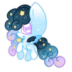 Size: 995x995 | Tagged: safe, artist:faeyrie, derpibooru import, oc, oc:stellar constellation, pegasus, pony, chibi, ethereal mane, female, multicolored hair, simple background, sparkly eyes, sparkly mane, starry mane, stars, transparent background, two toned wings, wings