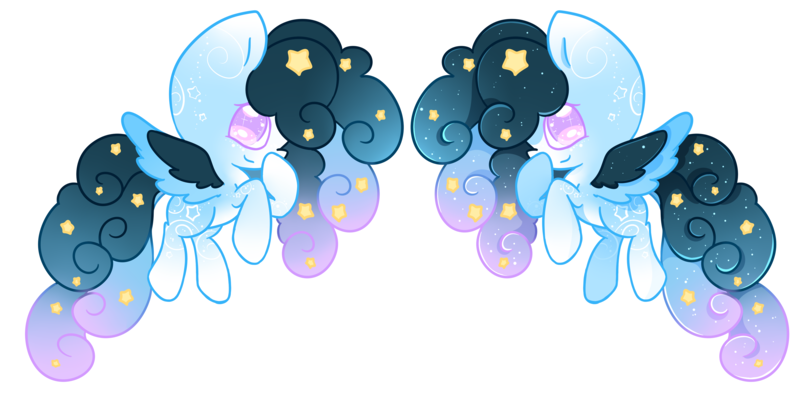 Size: 3400x1709 | Tagged: safe, artist:faeyrie, derpibooru import, oc, oc:stellar constellation, pegasus, pony, adopted, ethereal mane, female, multicolored hair, simple background, sparkly eyes, sparkly mane, starry mane, stars, transparent background, two toned wings, wings