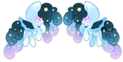 Size: 3400x1709 | Tagged: safe, artist:faeyrie, derpibooru import, oc, oc:stellar constellation, pegasus, pony, adopted, ethereal mane, female, multicolored hair, simple background, sparkly eyes, sparkly mane, starry mane, stars, transparent background, two toned wings, wings